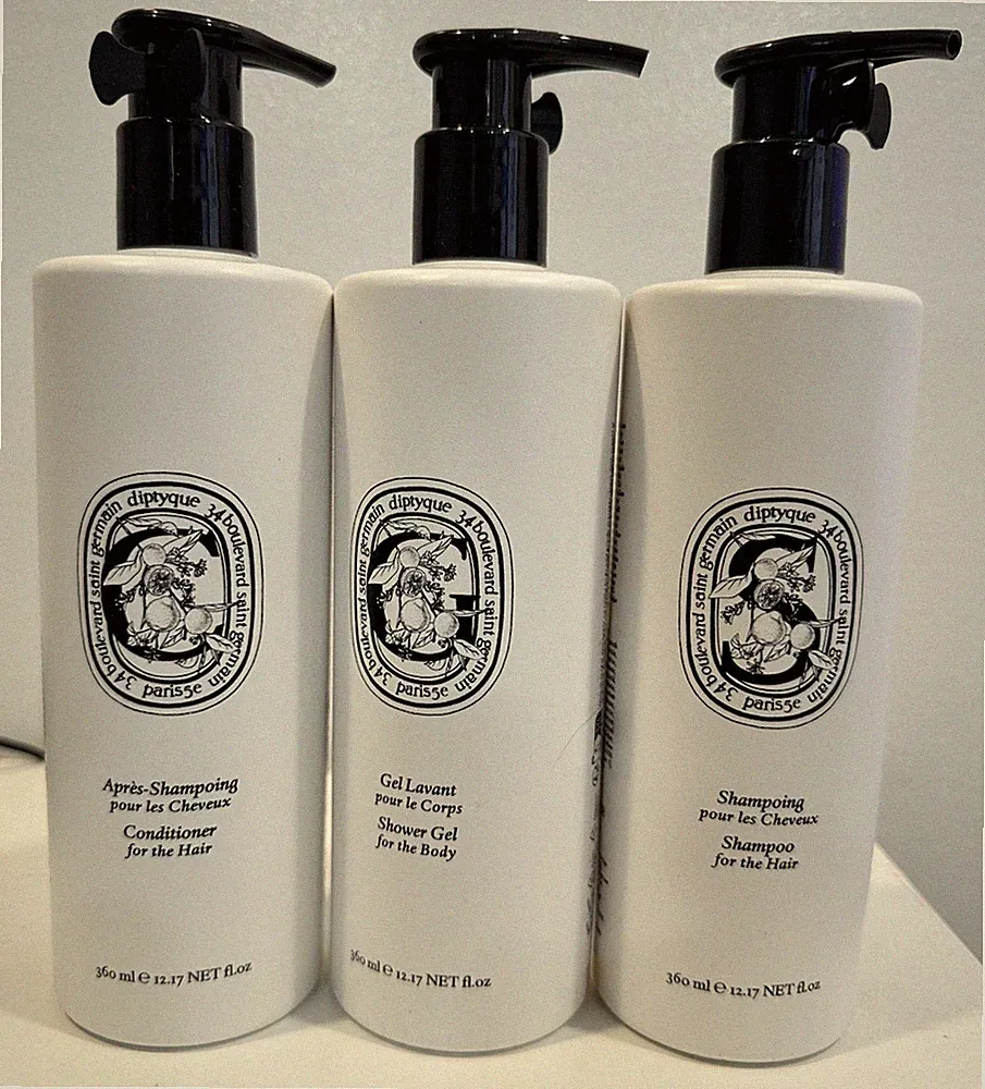 Diptyque Paris Hotel Amenity Set Shampoo Conditioner Shower Bath Gel Soap 360mL